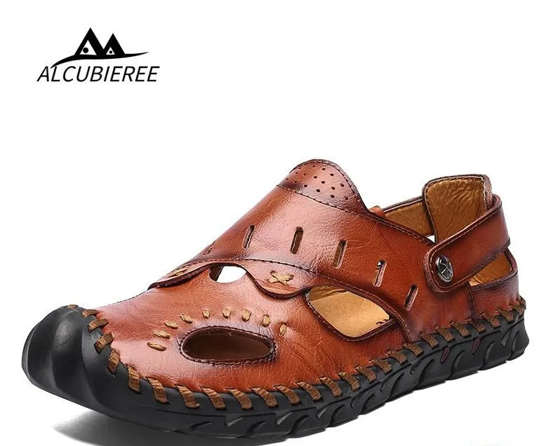 ALCUBIEREE  Men's Genuine Leather Roman Style Lightweight Beach/Summer Sandals