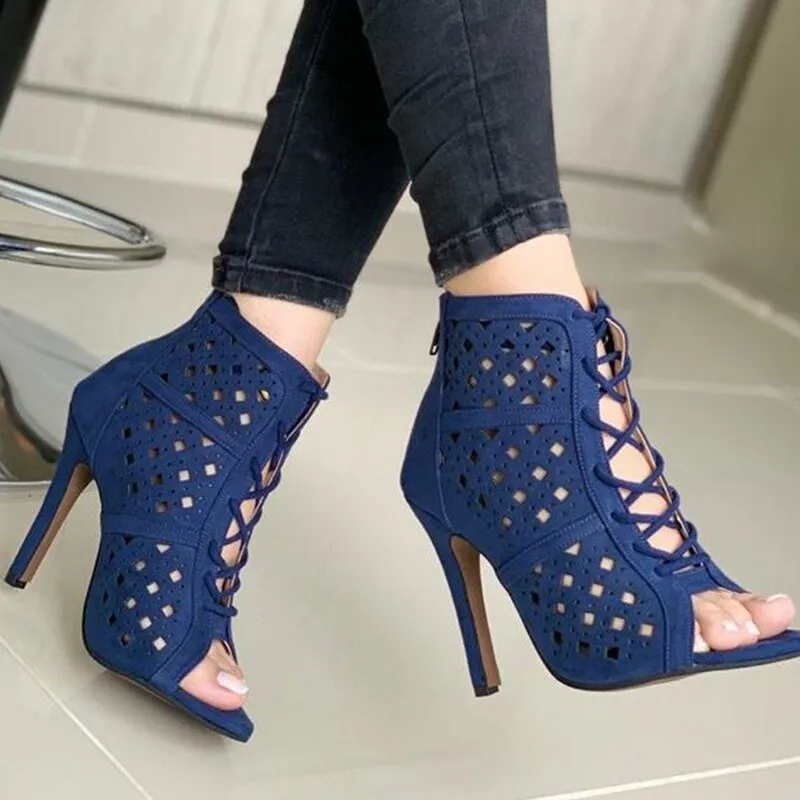 Amozae-2024 Fashion Ladies Boots Party Pumps Females Boots Women High Heels Pumps   Hollow Out Lace-Up Cross-Tied Women Sandals