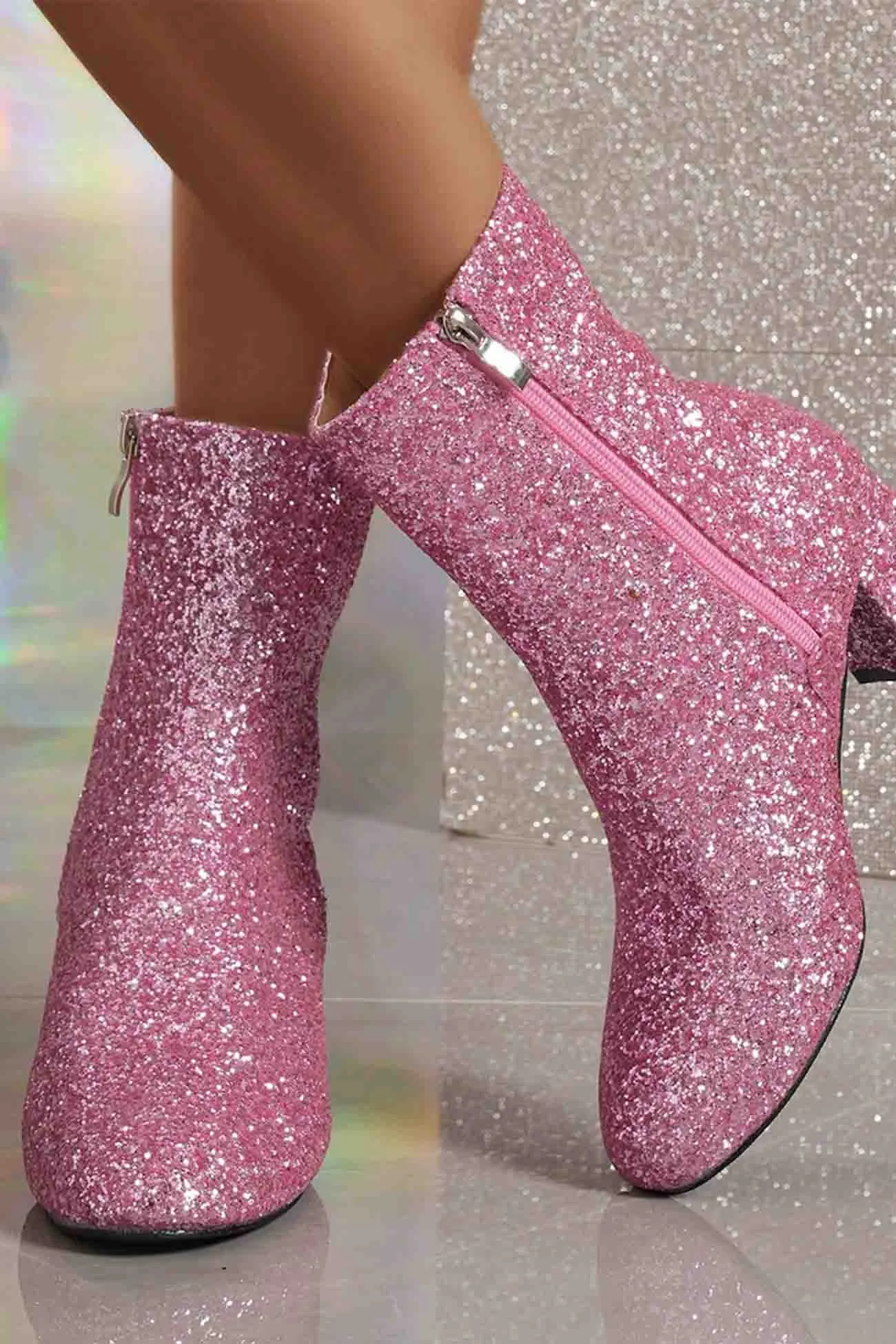 Amozae-Sequined Block Heels Ankle Heels