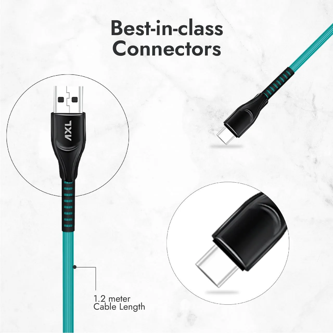 AXL CB-66 Type-C Charging/Sync Cable for Android with 3A High Speed Charging – 1.2 Meter (Aqua Blue)