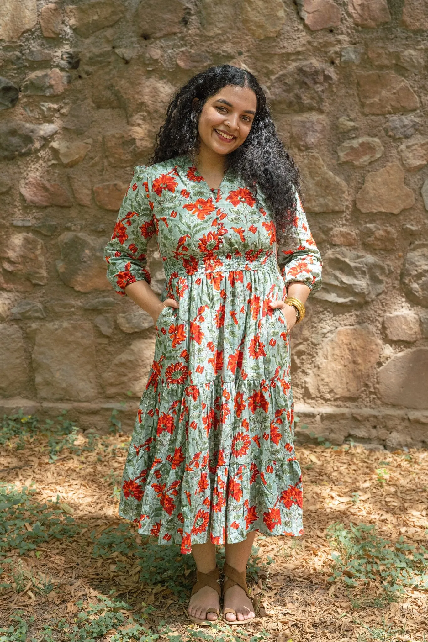 Barkha V neck Flowy Floral Dress