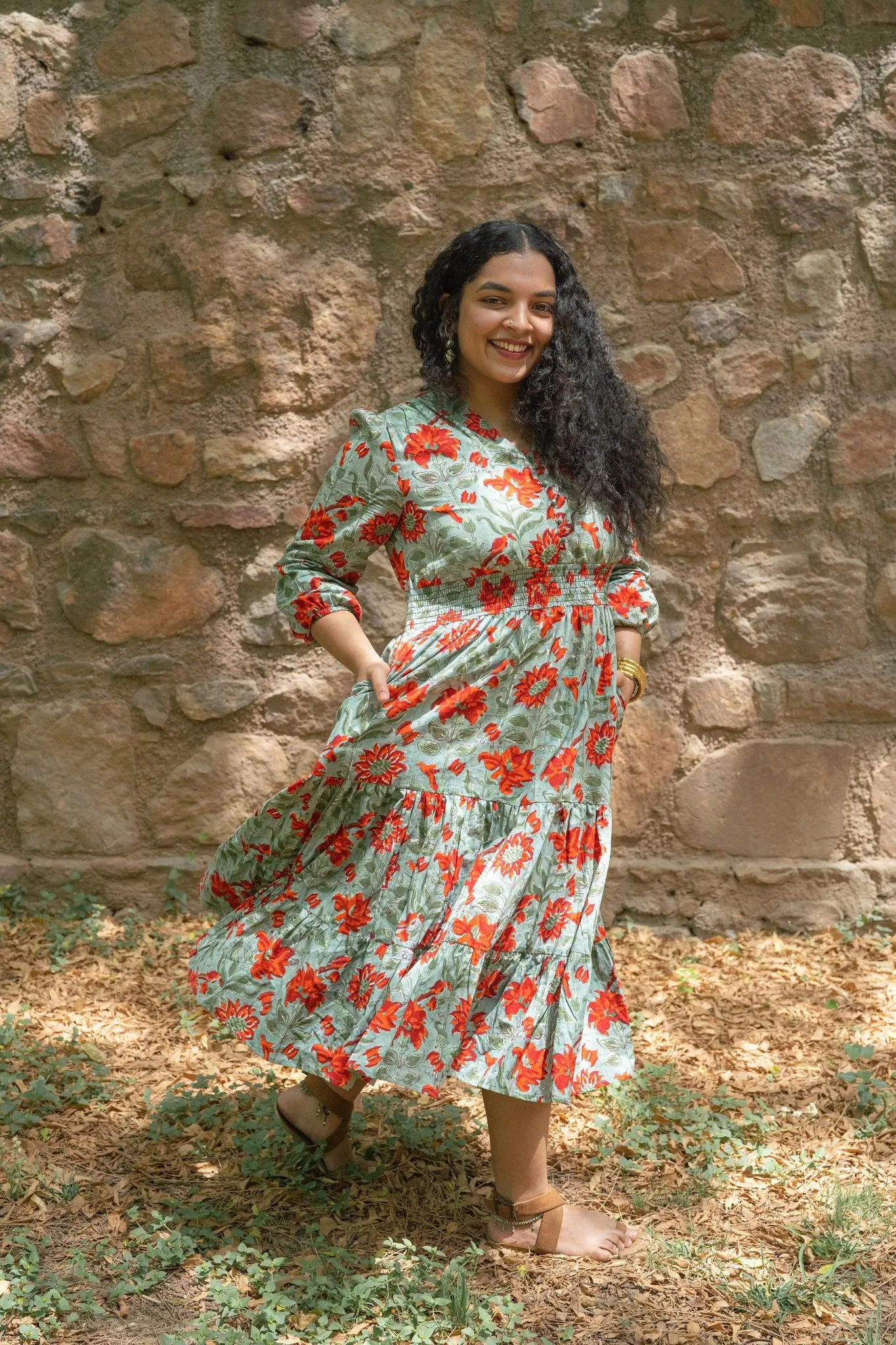 Barkha V neck Flowy Floral Dress