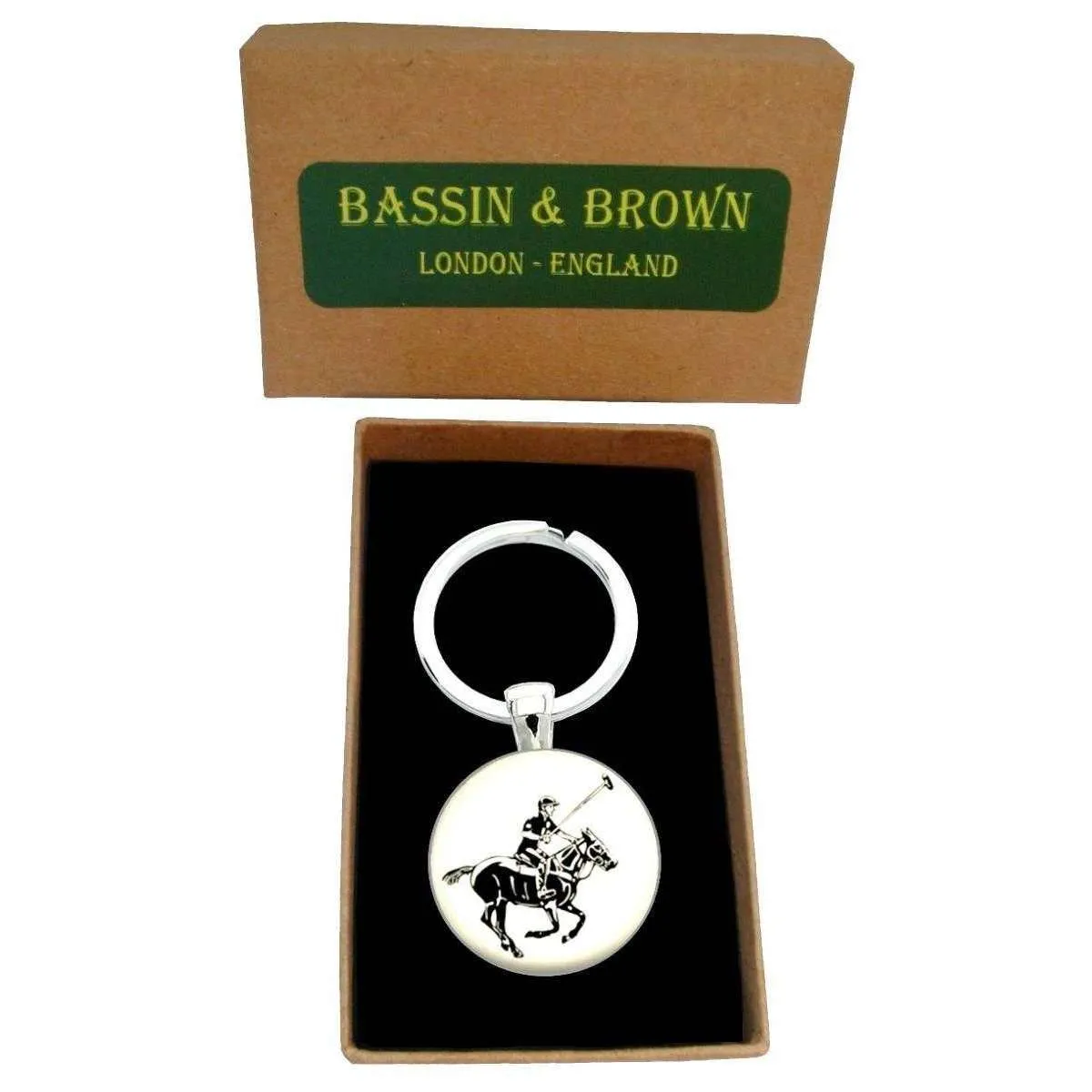 Bassin and Brown Polo Player Key Ring - White/Black