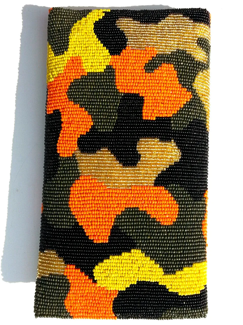 Beaded Envelope Clutch Bag Camo Orange