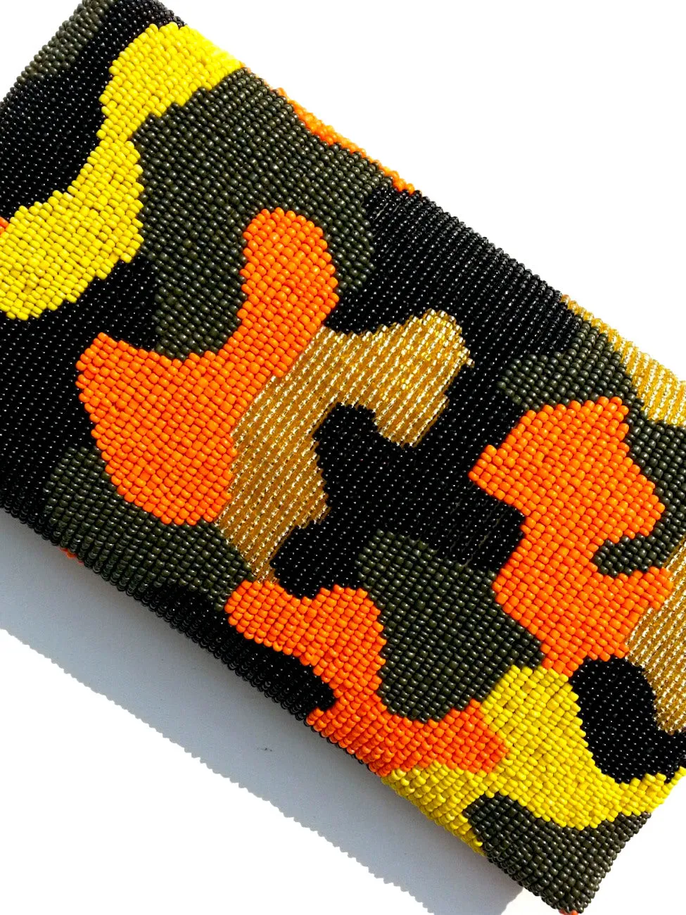 Beaded Envelope Clutch Bag Camo Orange