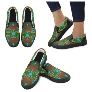 Big Pattern Fire Colors and Sky green Men's Unusual Slip-on Canvas Shoes