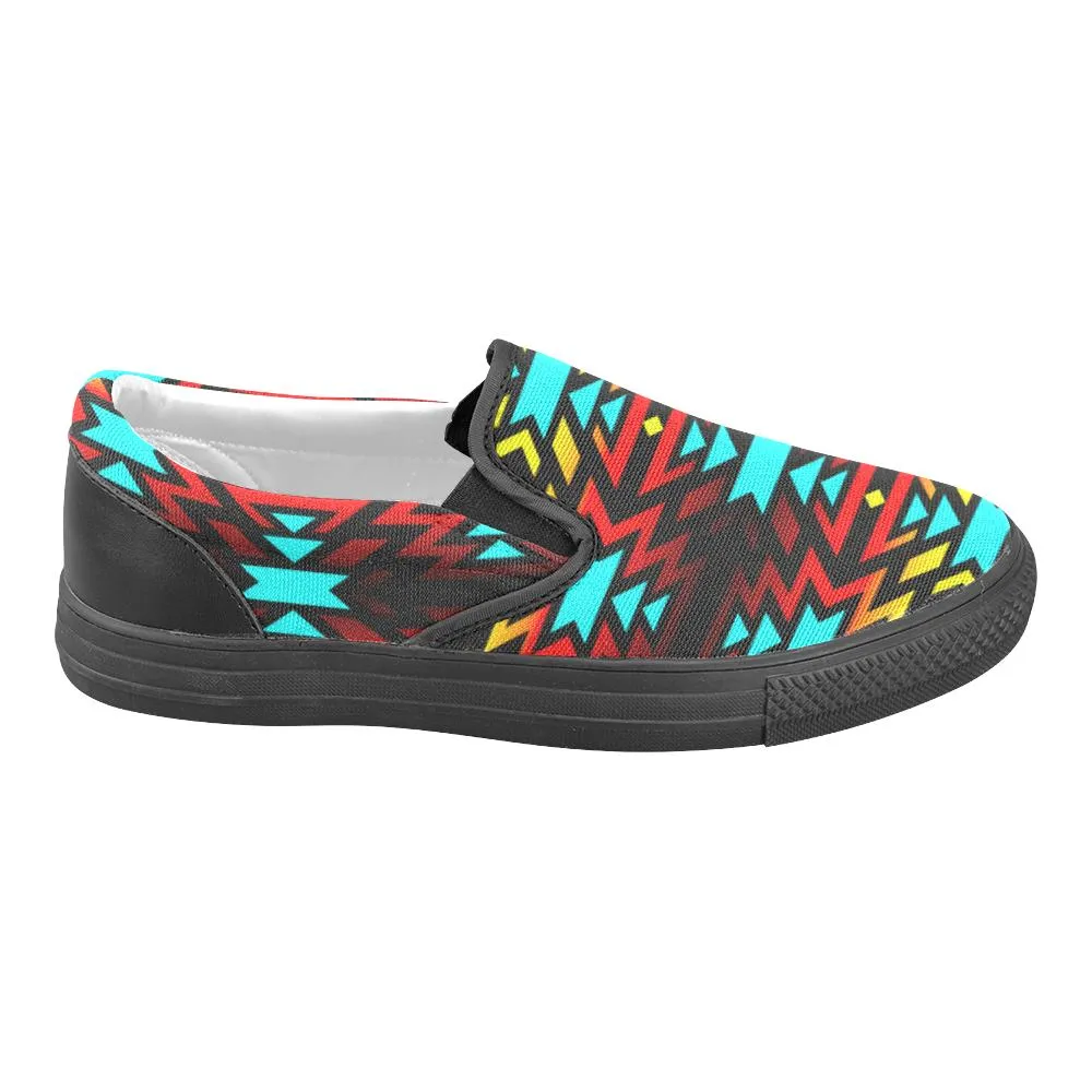 Black Fire and Sky Men's Unusual Slip-on Canvas Shoes