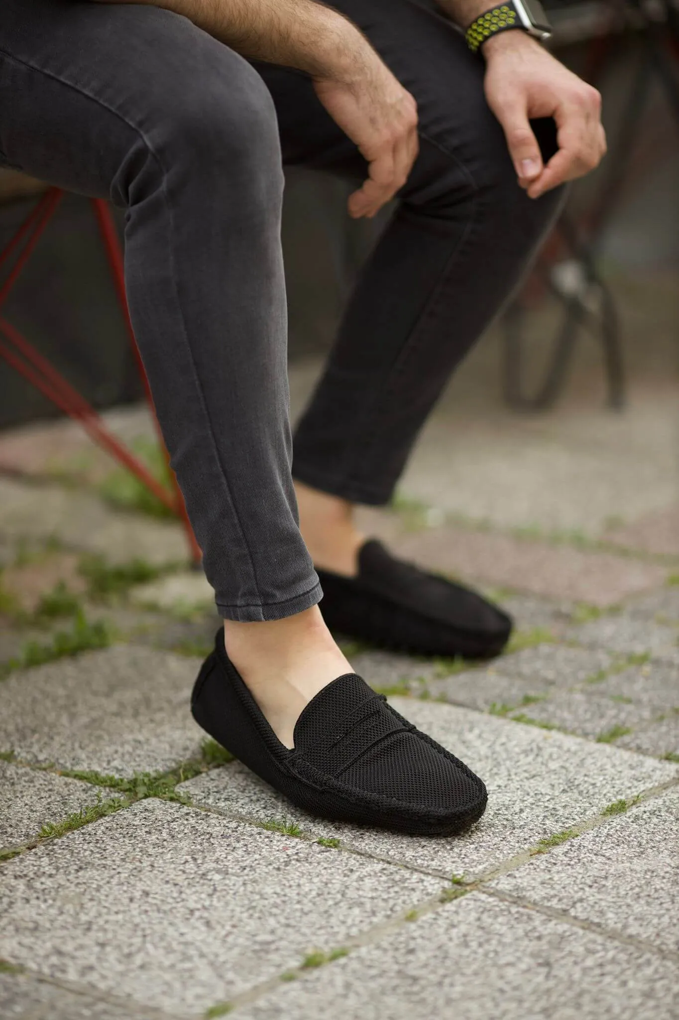 Black  Knitwear Leather Loafers.