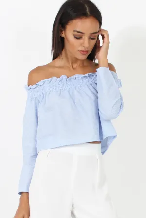 Blue Stripe Off Shoulder Crop Top - Violetta