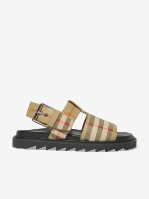 Burberry Girls Burton Check Sandals In Beige