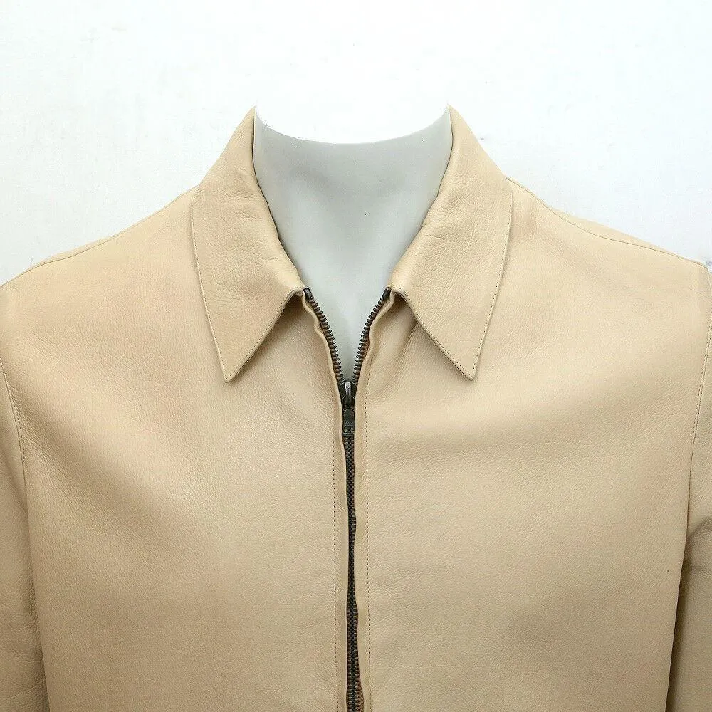 Calfskin Leather Zip Up Jacket in Peach Tone