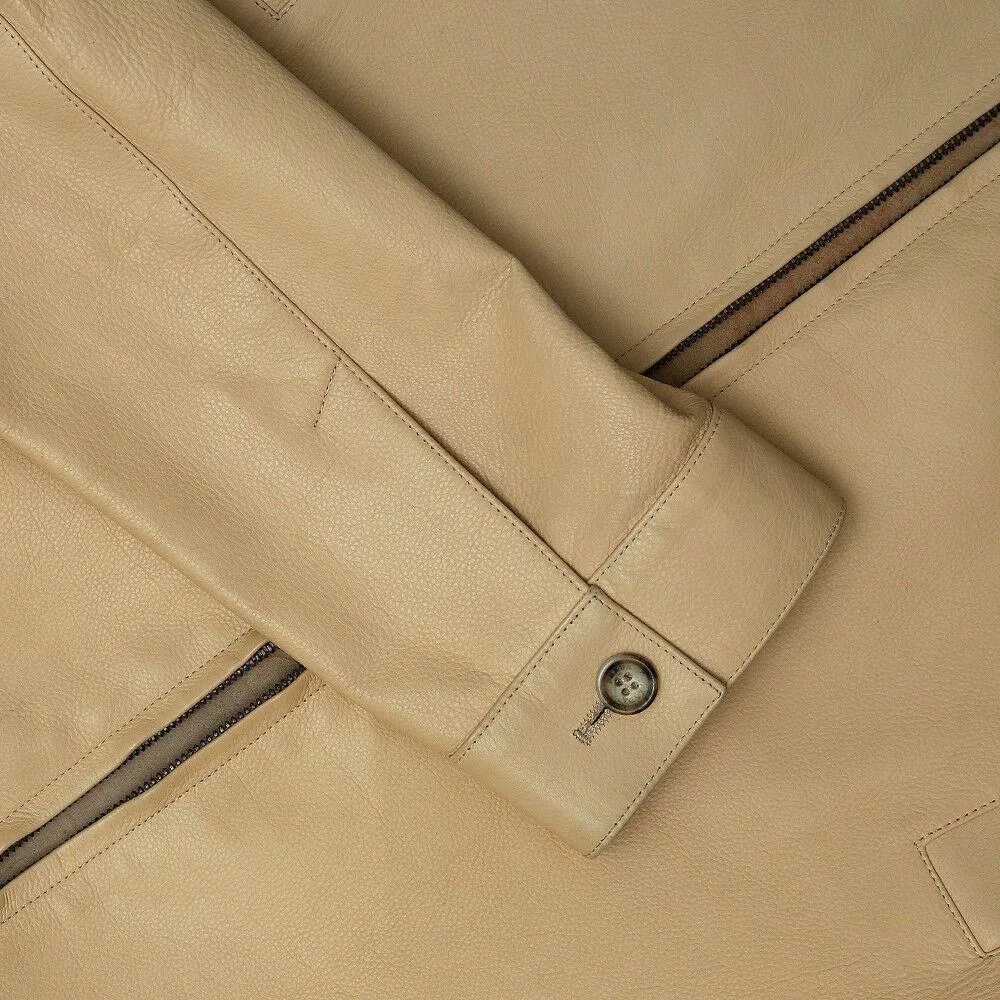 Calfskin Leather Zip Up Jacket in Peach Tone