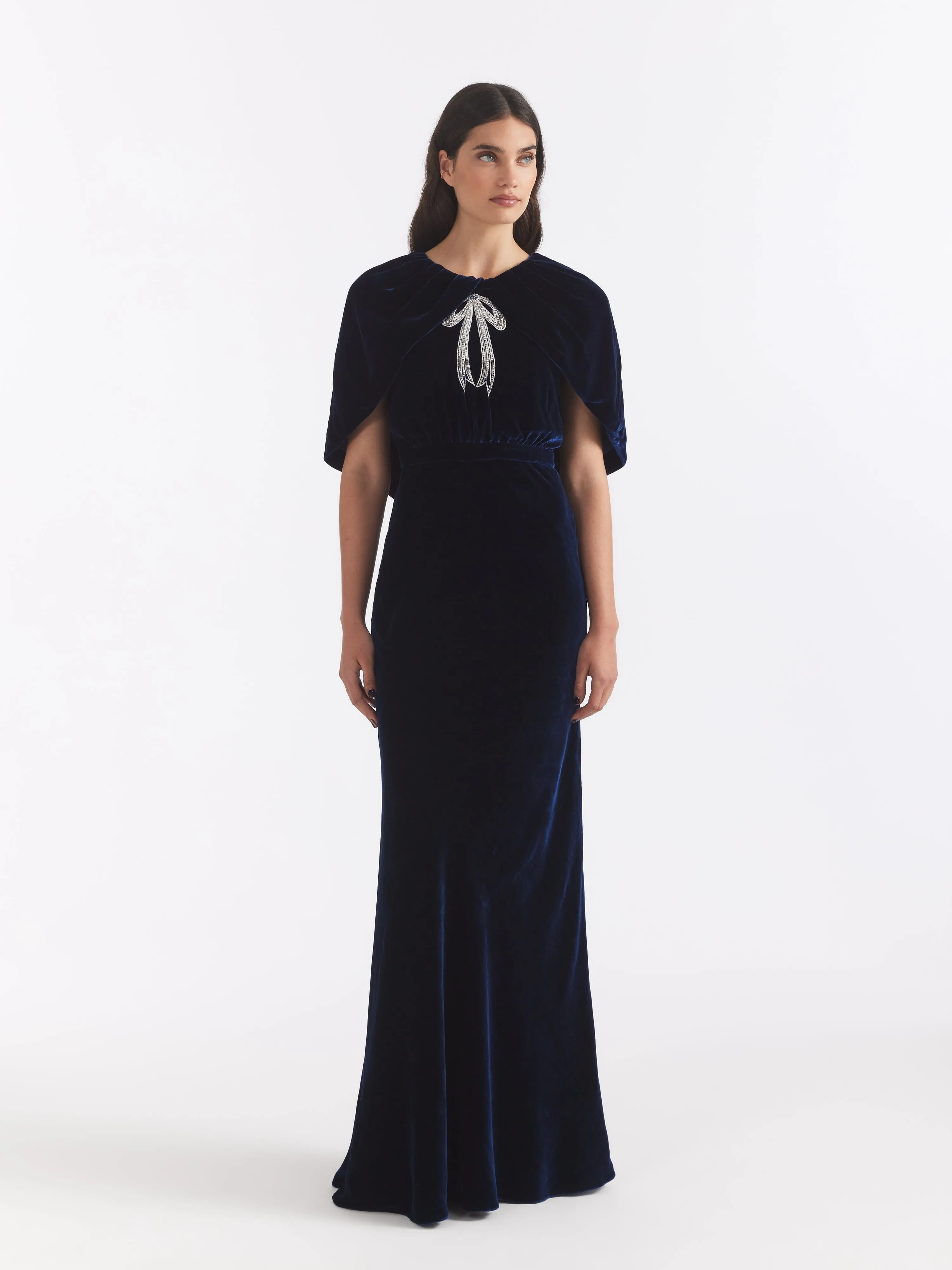 Celeste Long Dress in Navy Cardinal Ribbon