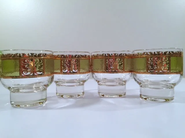 Culver Mid-Century Prada Green & 22-Karat Gold Small Martini - Whisky Glasses (Set of 4)