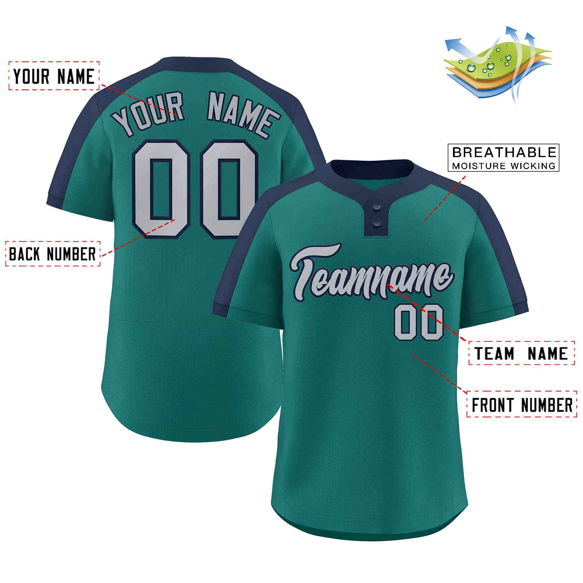 Custom Aqua Gray-Navy Classic Style Authentic Two-Button Baseball Jersey