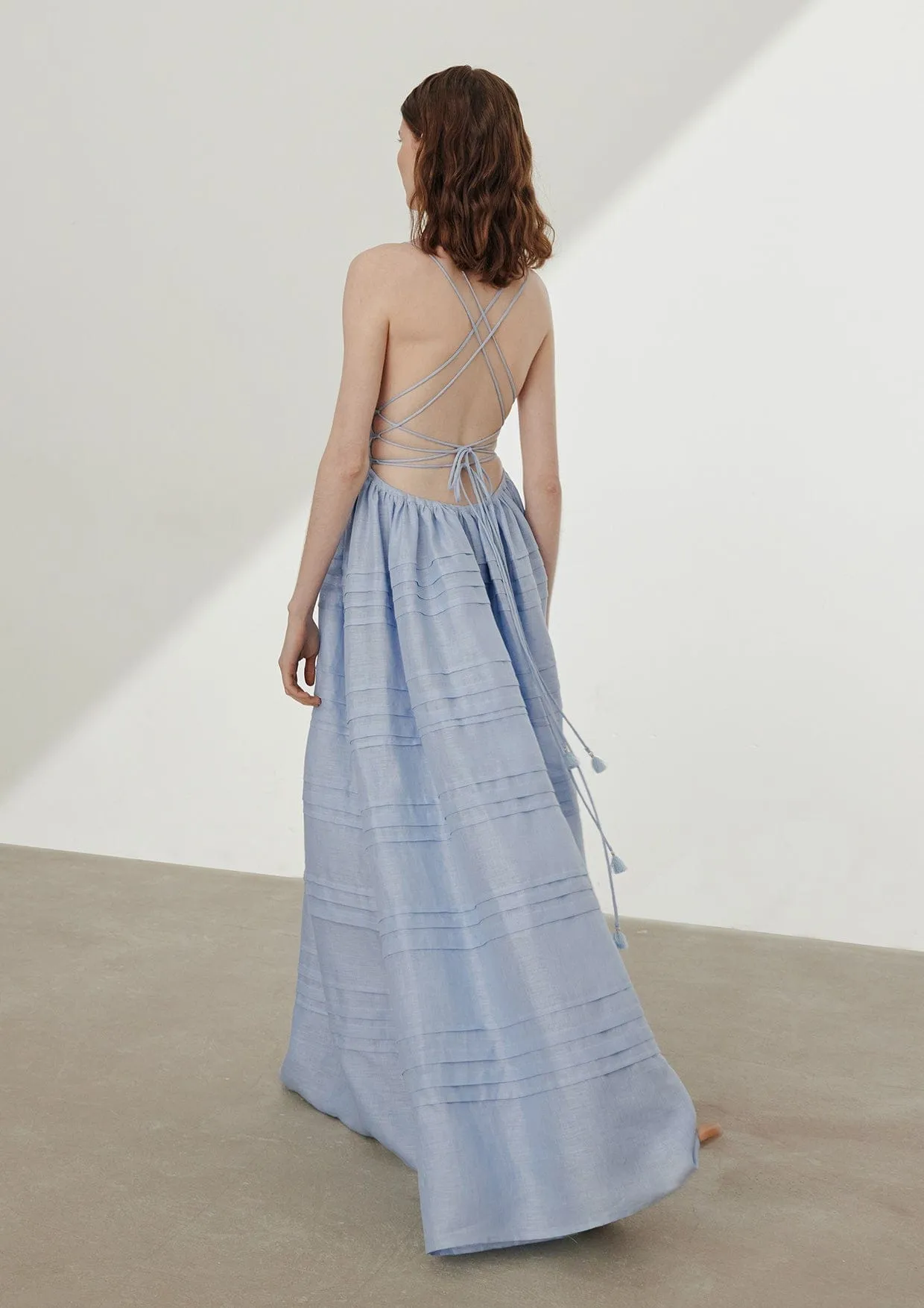 Delphinium Open Back Linen Maxi Dress