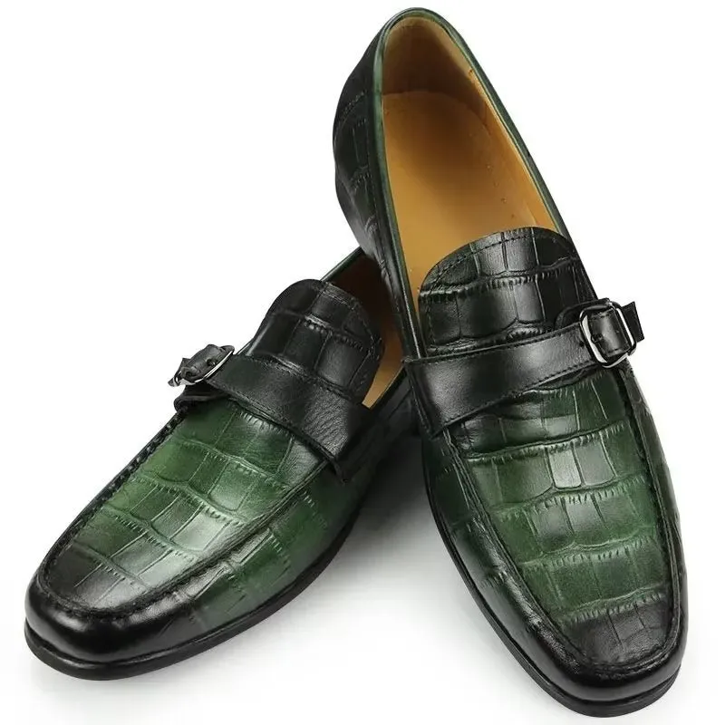 Exotic CrocLeather Metal Toe Slip-On Loafers