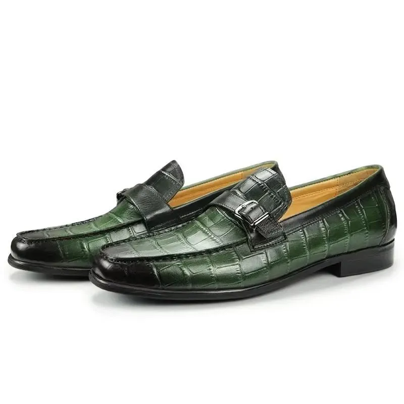 Exotic CrocLeather Metal Toe Slip-On Loafers