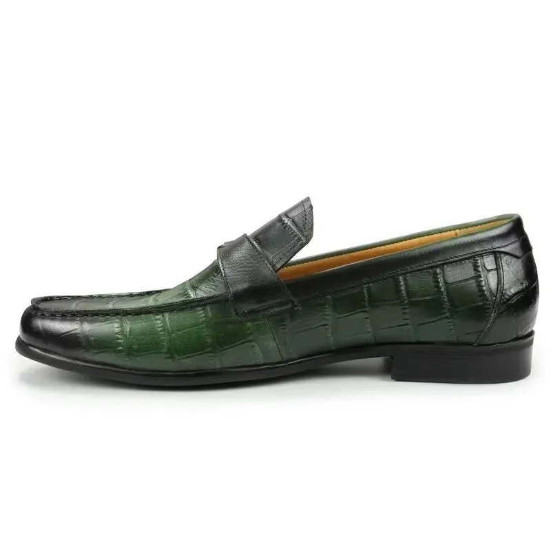 Exotic CrocLeather Metal Toe Slip-On Loafers