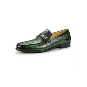 Exotic CrocLeather Metal Toe Slip-On Loafers