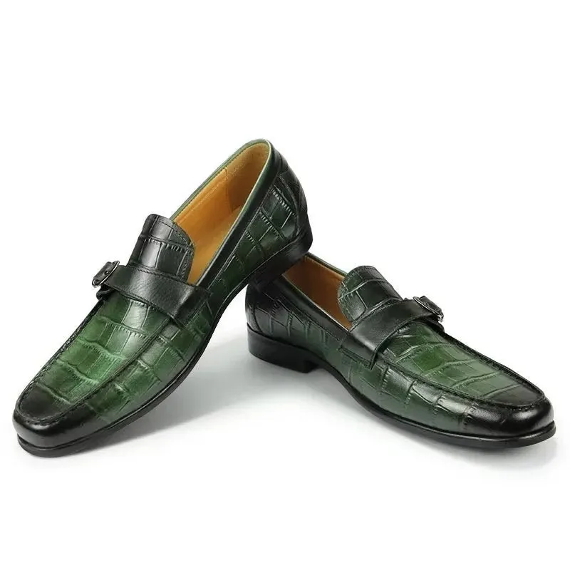 Exotic CrocLeather Metal Toe Slip-On Loafers