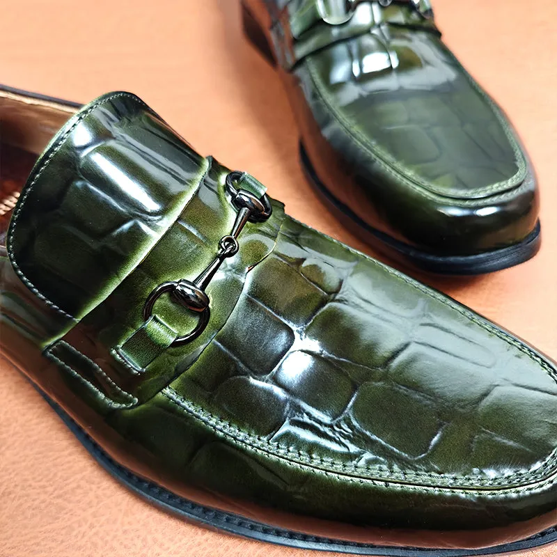 Exotic CrocLeather Metal Toe Slip-On Loafers