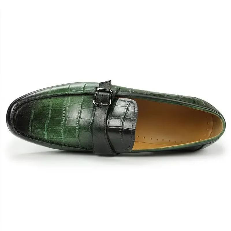 Exotic CrocLeather Metal Toe Slip-On Loafers