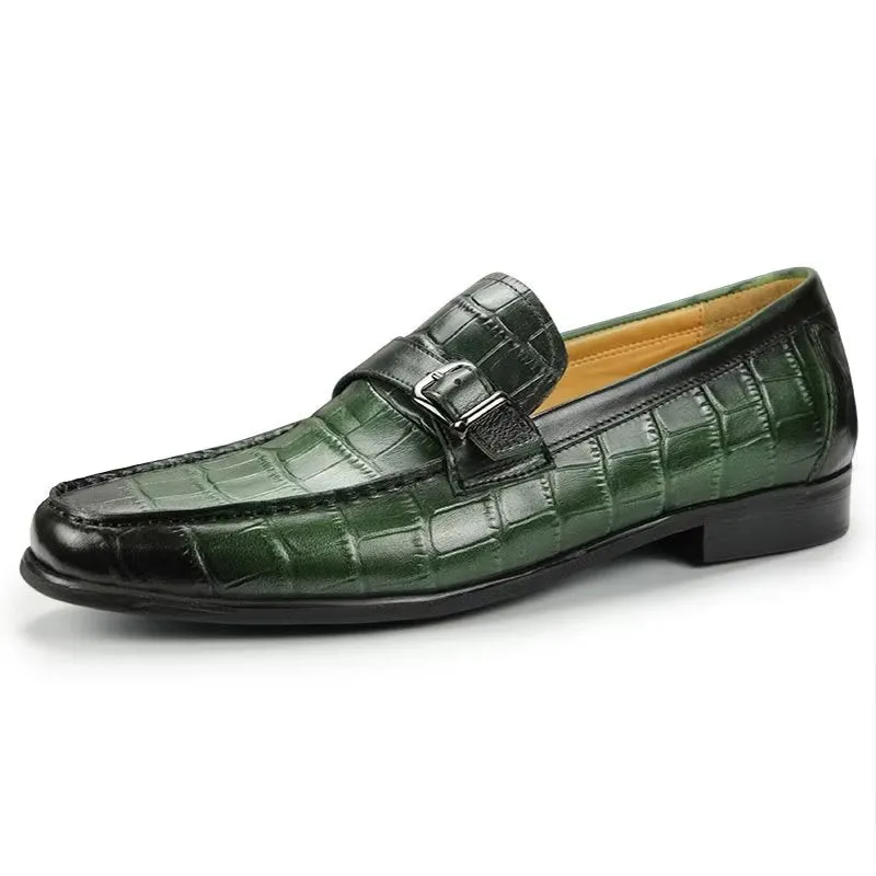 Exotic CrocLeather Metal Toe Slip-On Loafers