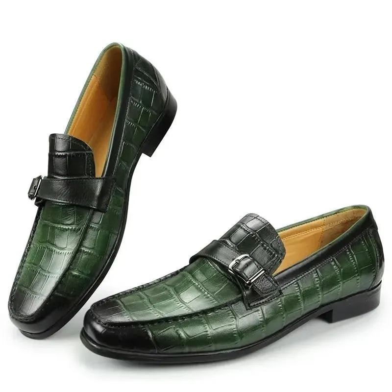 Exotic CrocLeather Metal Toe Slip-On Loafers