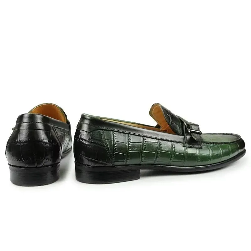 Exotic CrocLeather Metal Toe Slip-On Loafers