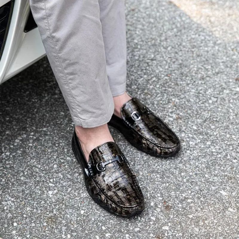 Exotic CrocLeather Slip On Loafers - Metal Toe