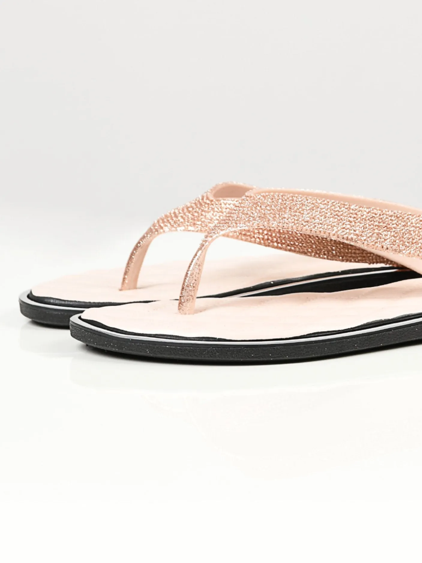 Glittery Flip Flops - Beige