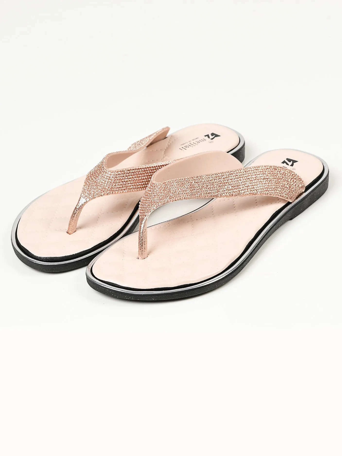 Glittery Flip Flops - Beige