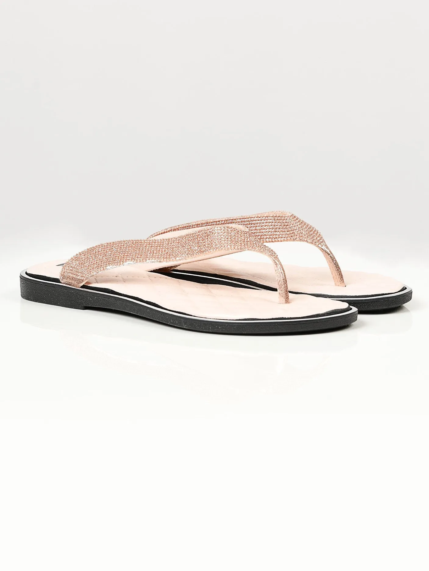 Glittery Flip Flops - Beige