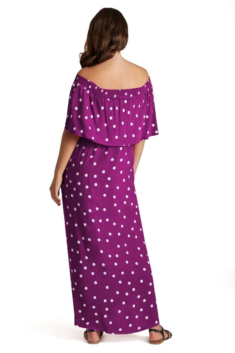 Karen Two-Way Off-Shoulder Maxi Dress in Polka Dot Print