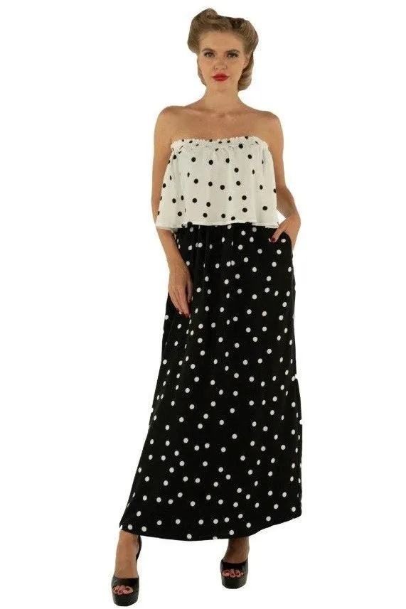 Karen Two-Way Off-Shoulder Maxi Dress in Polka Dot Print