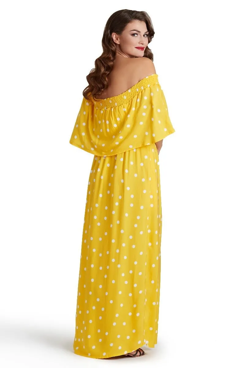 Karen Two-Way Off-Shoulder Maxi Dress in Polka Dot Print