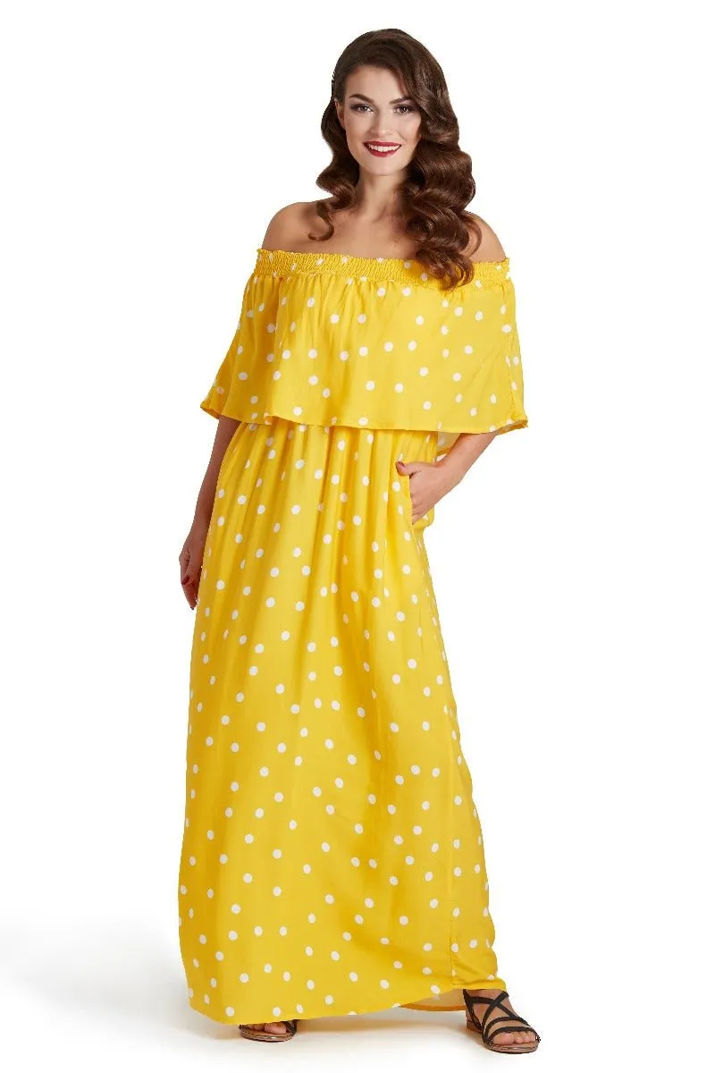 Karen Two-Way Off-Shoulder Maxi Dress in Polka Dot Print