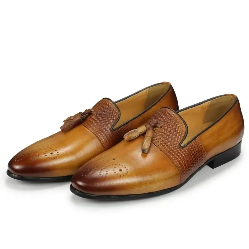 LeatherLuxe Croc Pattern Luxury Slip On Loafers