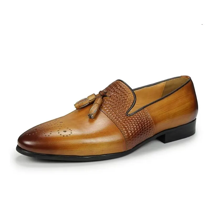 LeatherLuxe Croc Pattern Luxury Slip On Loafers