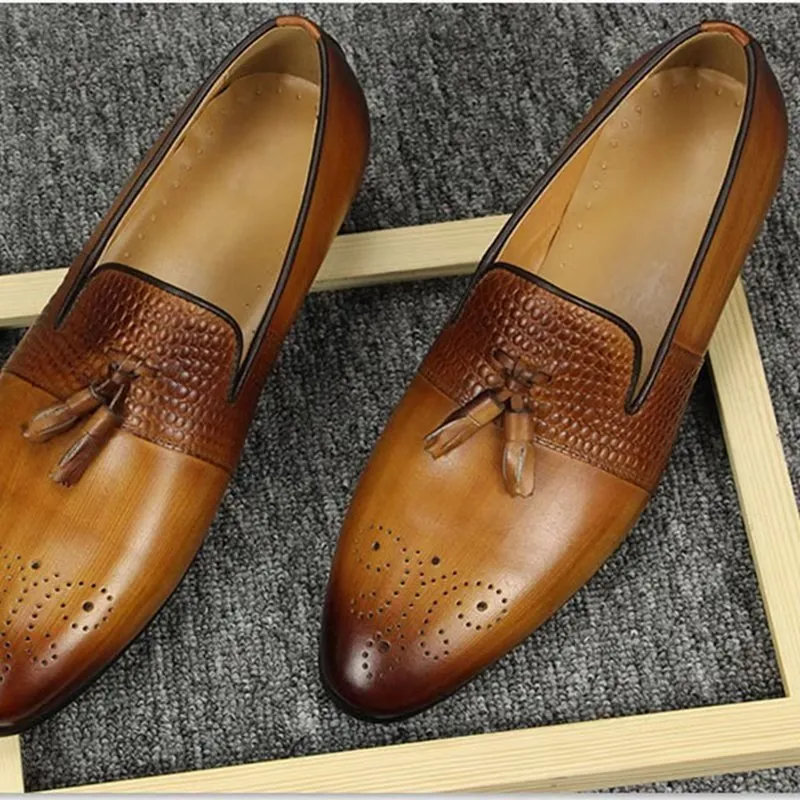 LeatherLuxe Croc Pattern Luxury Slip On Loafers