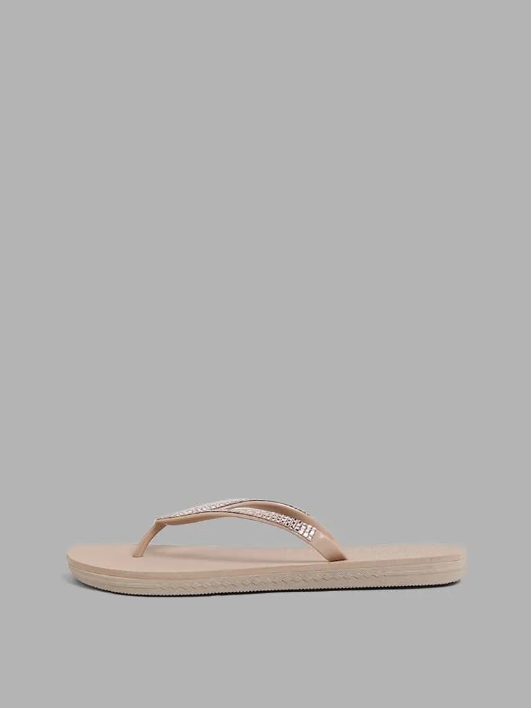 LUNA BLU Tan Embellished Flip Flop