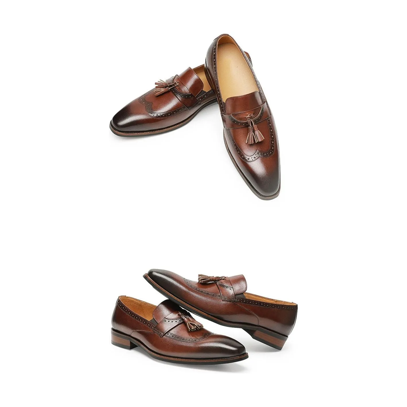 LuxeLeather Exotic Slip On Brogue Loafers