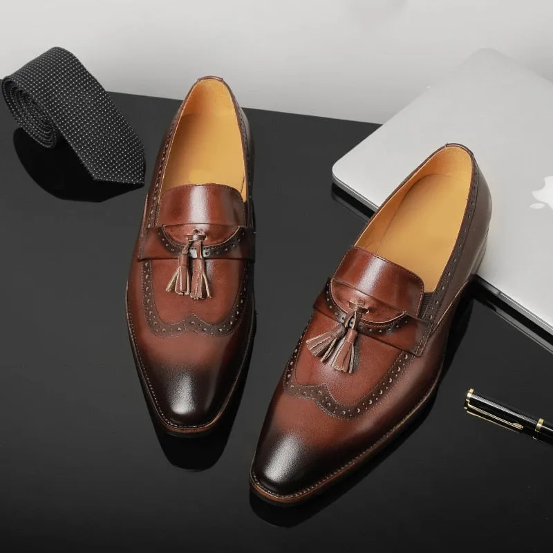 LuxeLeather Exotic Slip On Brogue Loafers