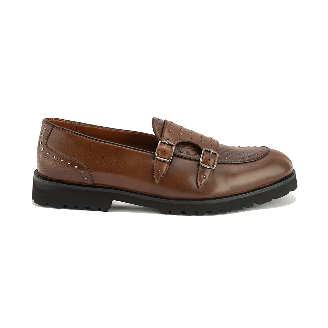 monk strap slip-ons- Brown