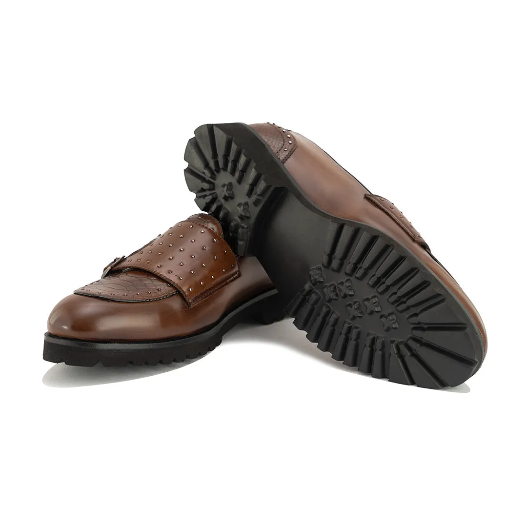 monk strap slip-ons- Brown