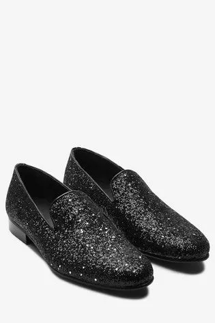 Next Black Glitter Party Mens Loafers