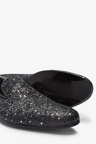 Next Black Glitter Party Mens Loafers