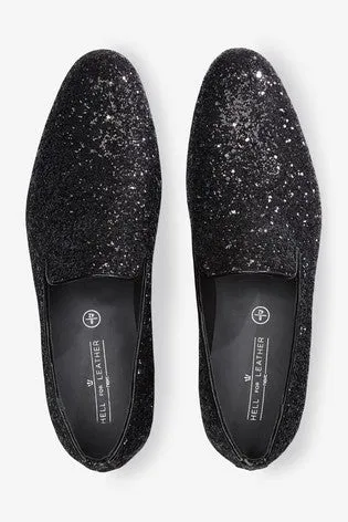 Next Black Glitter Party Mens Loafers