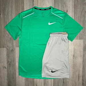 Nike Miler & Dri-Fit Set - Tee & Shorts - Green / Grey